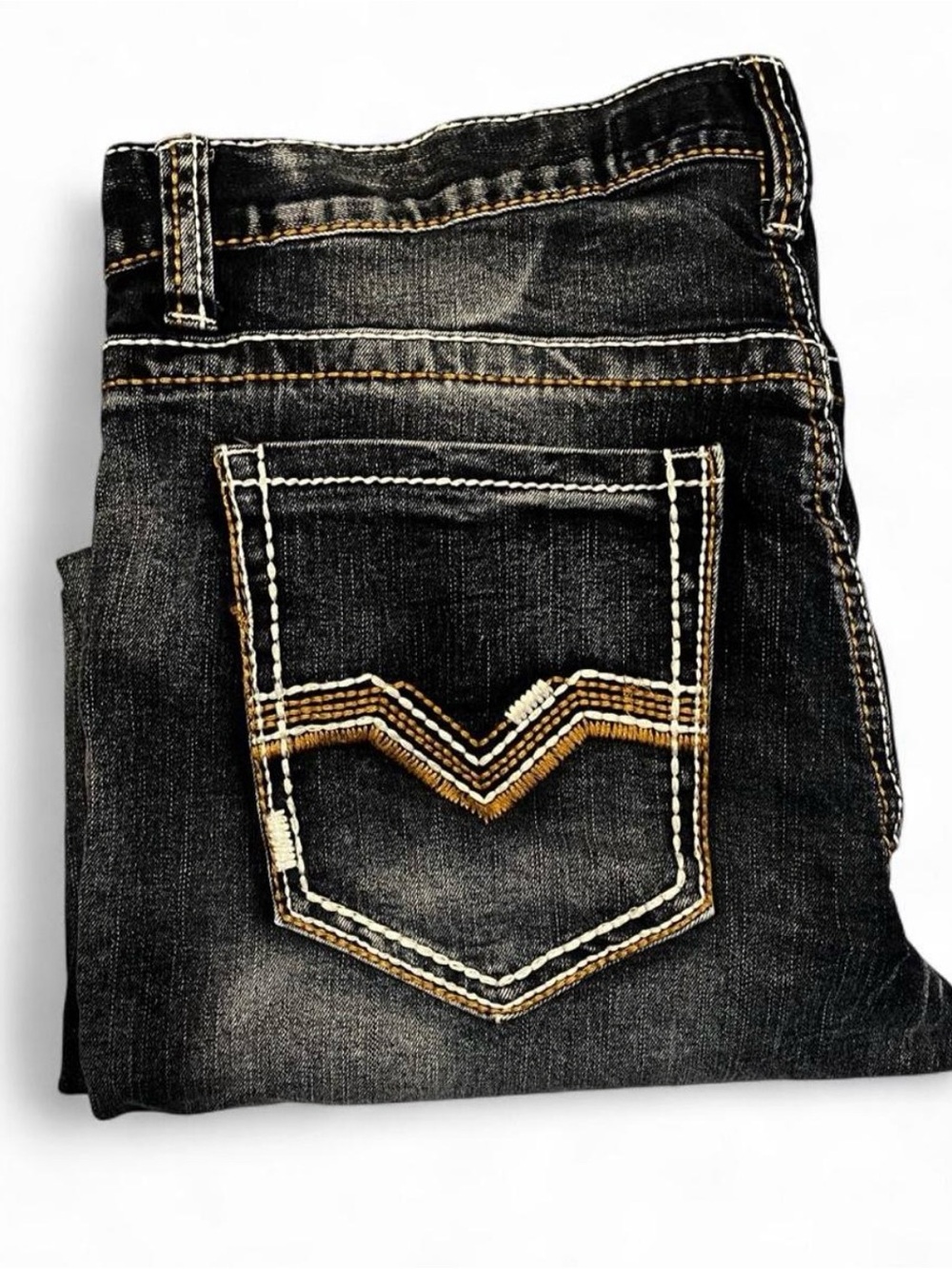 bootcut Men's Black Washed Jeans with Contrast Back Pocket